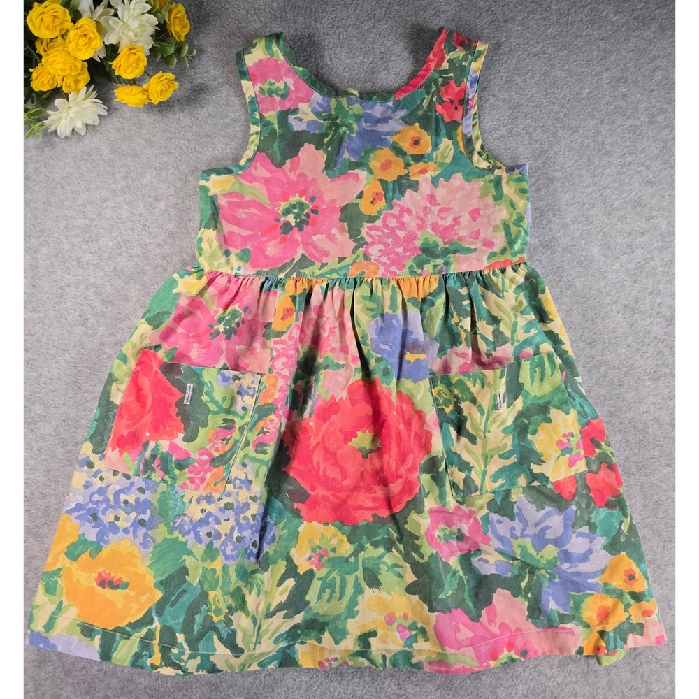 Rare Editions Girls Vintage 90s Summer Floral Dress Multicolor Pockets Cotton 4T